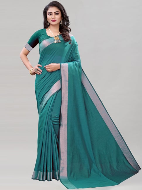 Satrani Rama Green Saree With Unstitched Blouse Price in India