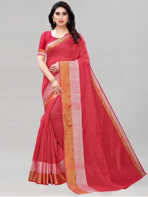 Satrani Red Woven Saree With Unstitched Blouse Price in India