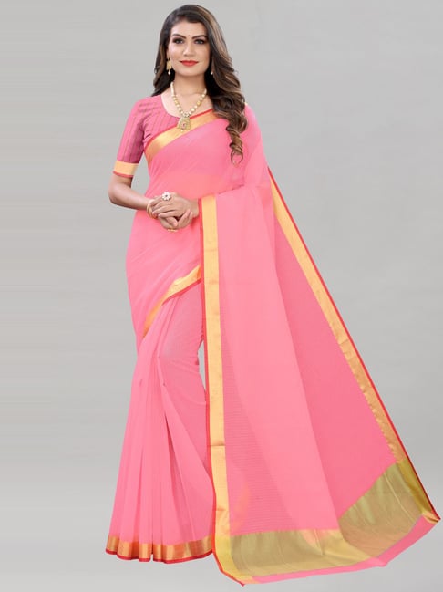 Satrani Pink Saree With Unstitched Blouse Price in India