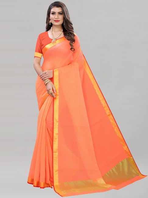 Satrani Orange Saree With Unstitched Blouse Price in India