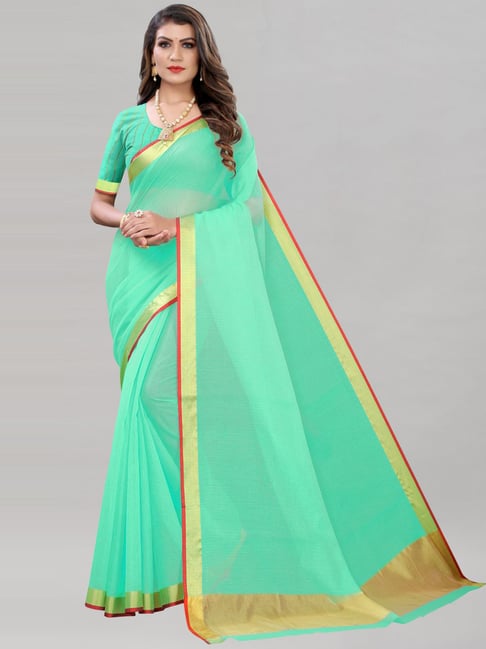 Satrani Aqua Green Saree With Unstitched Blouse Price in India