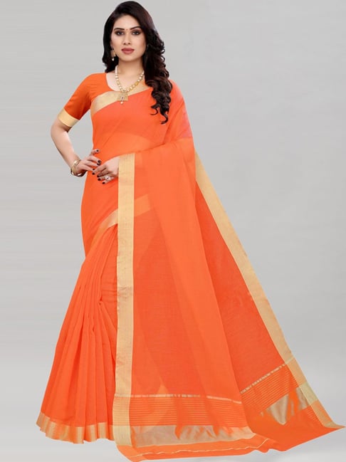 Satrani Orange Saree With Unstitched Blouse Price in India