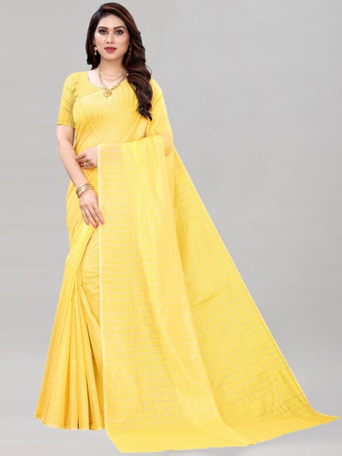 Satrani Yellow Saree With Unstitched Blouse Price in India