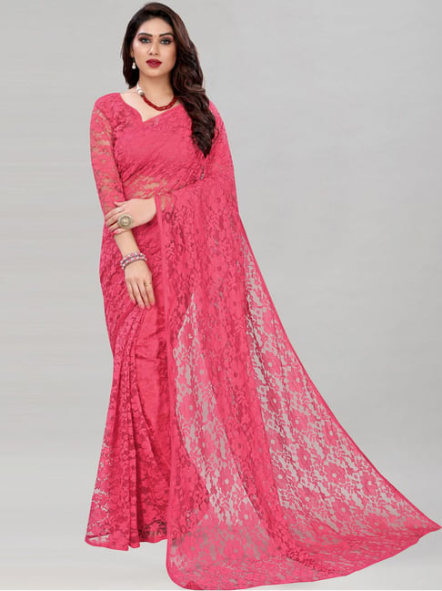 Satrani Pink Embroidered Saree With Unstitched Blouse Price in India