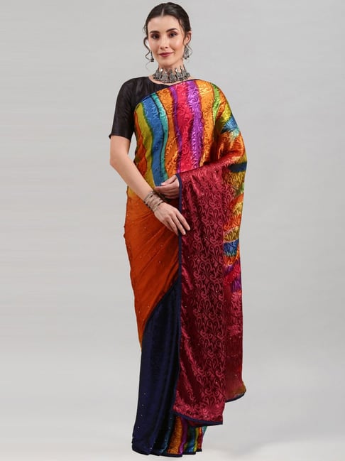 Satrani Multicolored Textured Pattern Saree With Unstitched Blouse Price in India