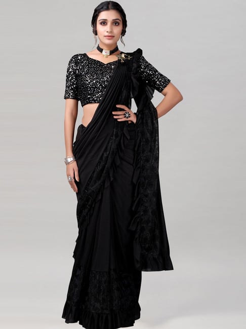 Black Color Ready-To-Wear Party Wear Saree - CRAZYCLOTHS