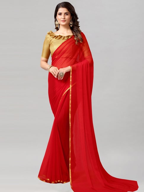 Satrani Red Saree With Unstitched Blouse Price in India