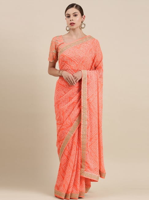 Satrani Coral Embroidered Saree With Unstitched Blouse Price in India