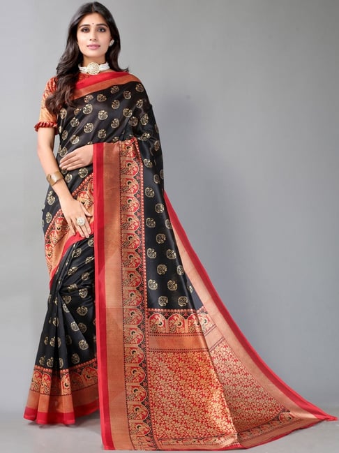 Satrani Black Woven Saree With Unstitched Blouse Price in India