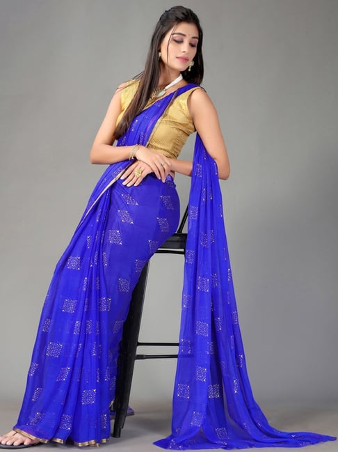 Latest Designer Saree Blouse Contrast Combination in Royal Blue