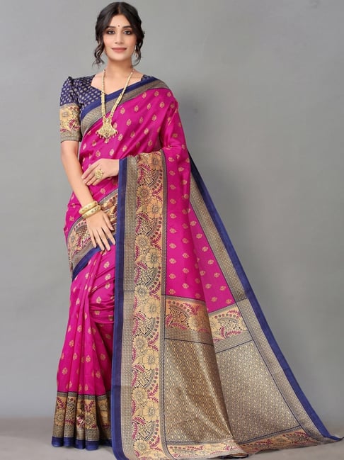 Satrani Rani Pink Printed Saree With Unstitched Blouse Price in India