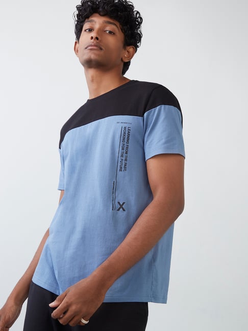 Buy Studiofit by Westside Blue Colour-Blocked Slim-Fit T-Shirt for