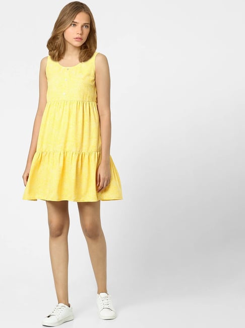 Only Yellow Printed A Line Dress Price in India