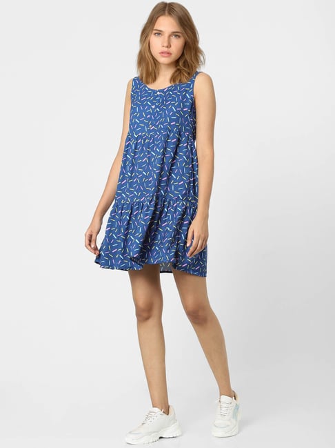 Only Blue Printed A Line Dress Price in India