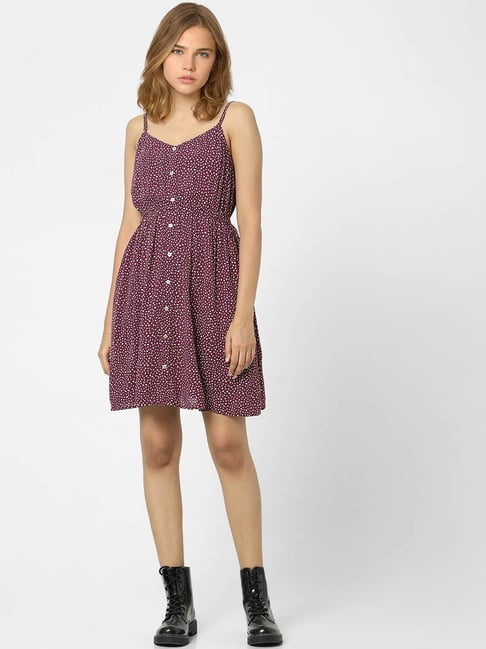 Only Maroon Printed A Line Dress Price in India