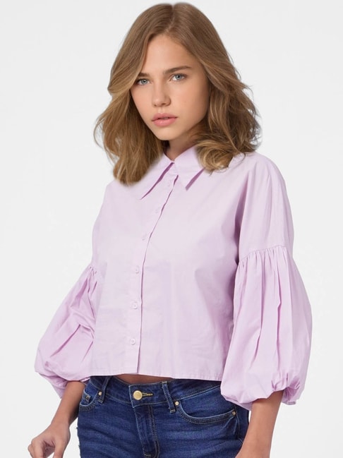 Only Lavender Regular Fit Crop Shirt Price in India