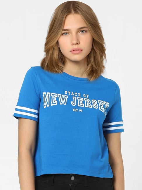 Only Blue Graphic Print Crop T-shirt