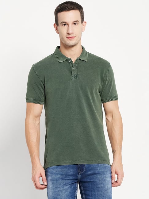 Octave Green Cotton Regular Fit Polo T-Shirt