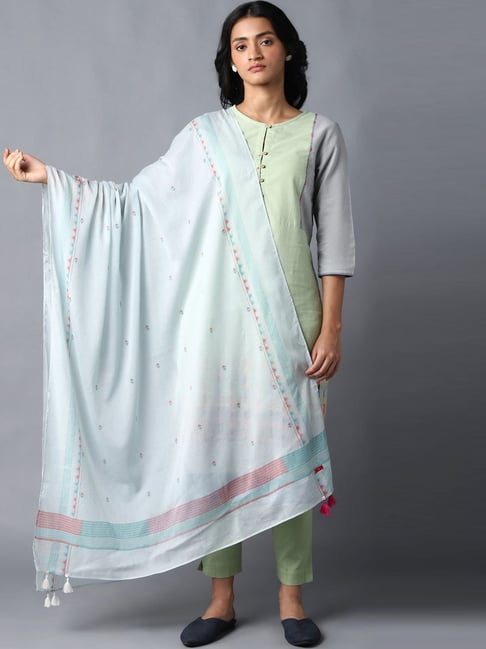 W Blue Cotton Printed Dupatta