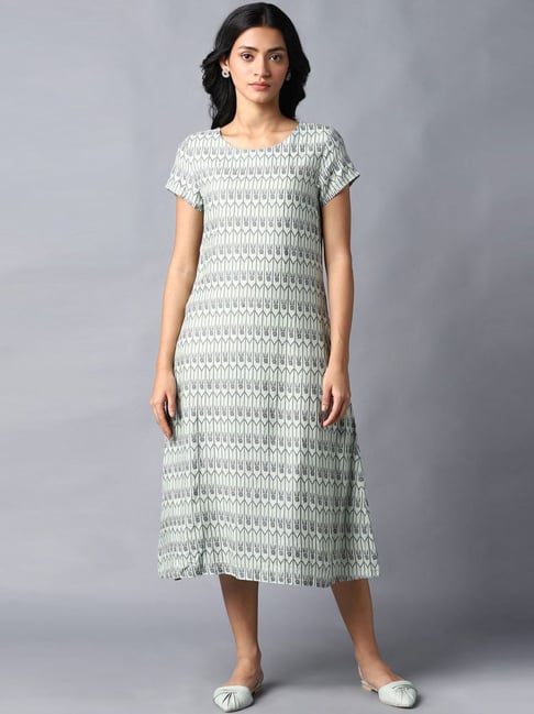 W Green Geometric Print Maxi Dress Price in India