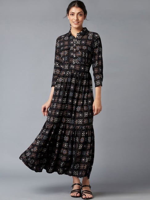 W Black Printed Maxi Dress Price in India