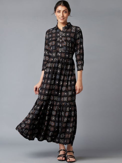 Vishudh black clearance printed maxi dress