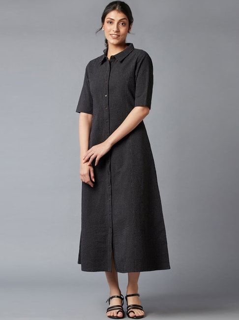 W Black Cotton Striped Maxi Dress Price in India