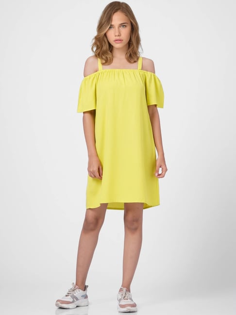 Only Yellow Regular Fit Shift Dress Price in India