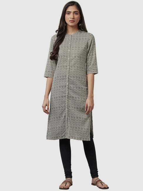 W Grey Geometric Print Straight Kurta Price in India