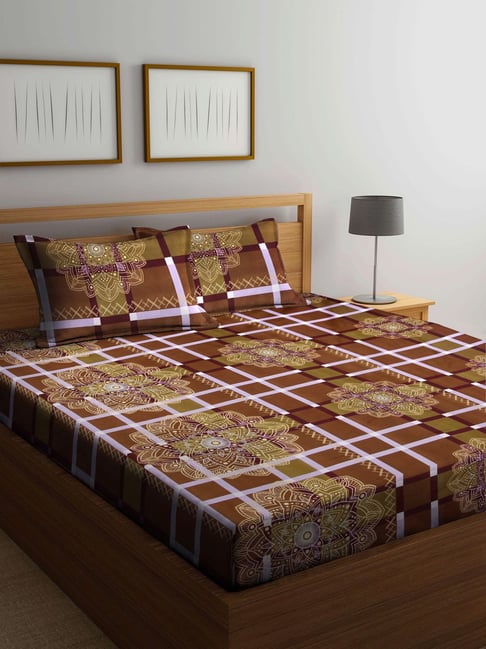 Klotthe Abstract Multicolor 210 TC Cotton Blend King Size Bed Sheet with 2 Pillow Covers-picture-15