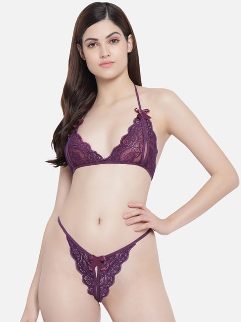 Buy Secrets By ZeroKaata Purple Lace Bra & Panty Set for Women Online @  Tata CLiQ