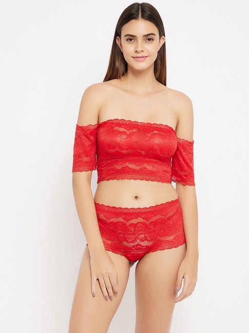 Buy Secrets By ZeroKaata Red Lace Bra & Panty Set for Women Online