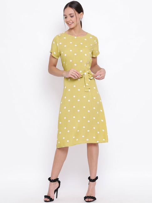 Crimsoune Club Yellow White Polka Dot Dress