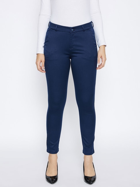 Xpose Bottoms Pants and Trousers  Buy Xpose Women Navy Blue Comfort Slim  Fit Solid Trousers Online  Nykaa Fashion