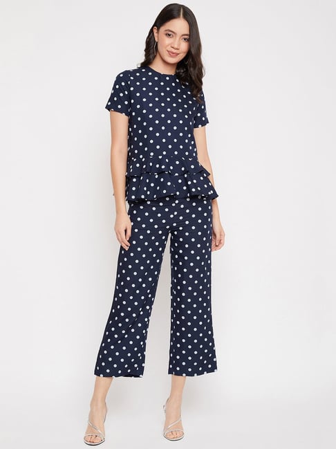 Crimsoune Club Navy & White Polka Dot Top With Pants-picture-10