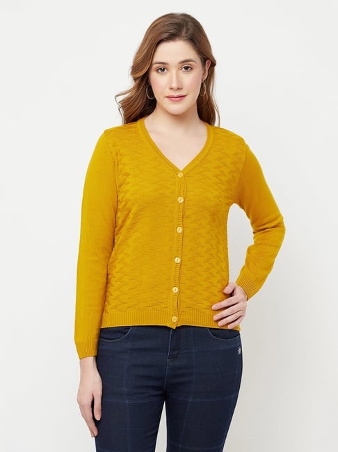 Mustard v clearance neck cardigan