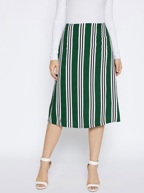 Crimsoune Club Green & White Striped Skirt