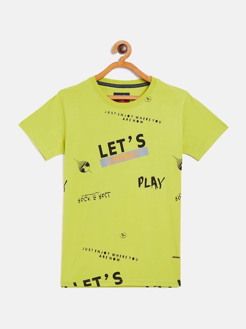 Crimsoune Club Kids Lemon Yellow Cotton Printed T-Shirt