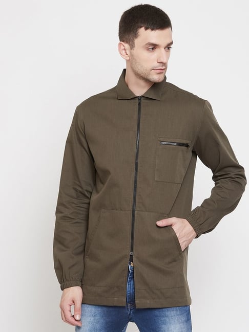 Crimsoune Club Brown Cotton Slim Fit Striped Jacket-picture-17