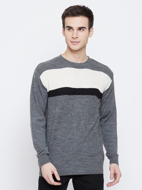 Crimsoune Club Grey Slim Fit Colour Block Sweater