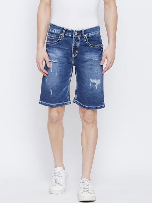 Bare Denim Men Knee Length Solid Slim Fit Blue Shorts - Selling Fast at  Pantaloons.com