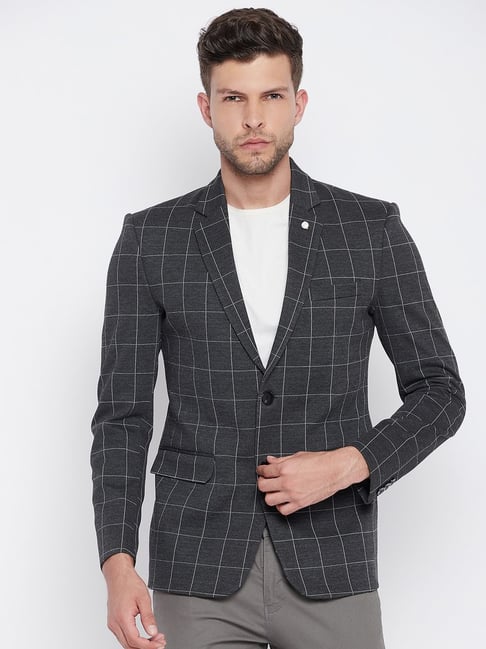 Crimsoune Club Grey Slim Fit Checks Blazer-picture-48