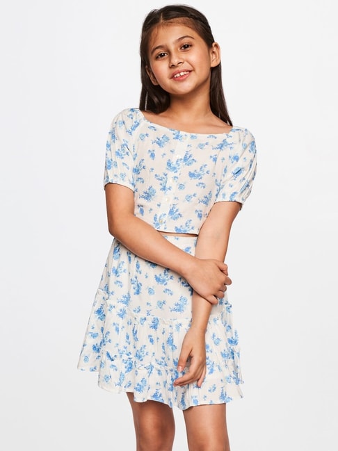 Buy AND girl White & Blue Floral Print Top Set for Girls Clothing Online @  Tata CLiQ