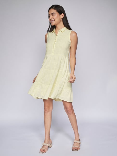 AND Cream Textured  A Line Dress Price in India