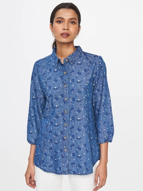AND Medium Blue Floral Print  Shirt Price in India