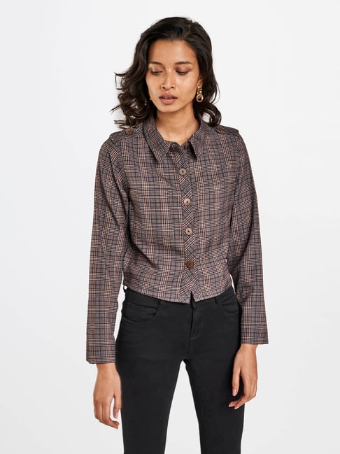 AND Beige & Black Checks Shirt Price in India