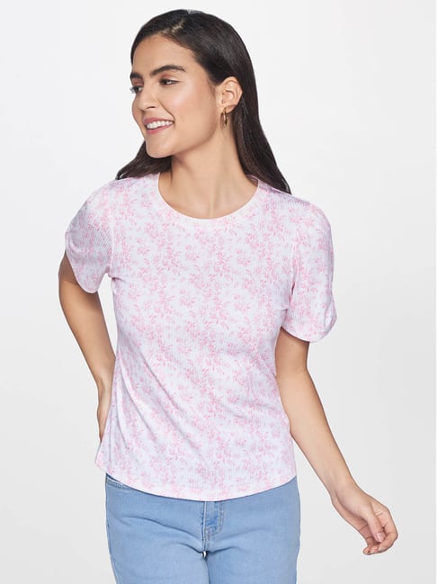 AND Pink & White Floral Print  Top Price in India