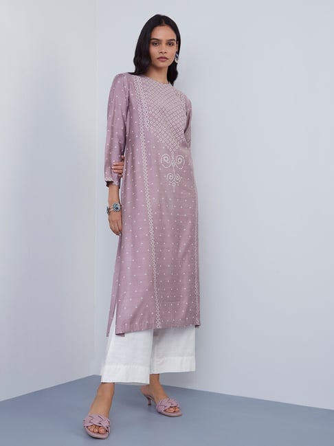 Zuba by Westside Mauve Ethnic Print A-Line Kurta Price in India