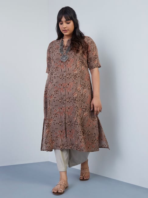 Diza Curves by Westside Taupe Floral Printed A-Line Kurta Price in India