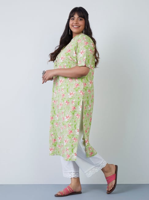 Diza Curves by Westside Light Green Floral Straight Kurta Price in India